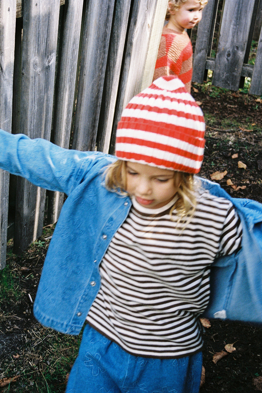 Organic Striped Pixie Knit Beanie / Sauce