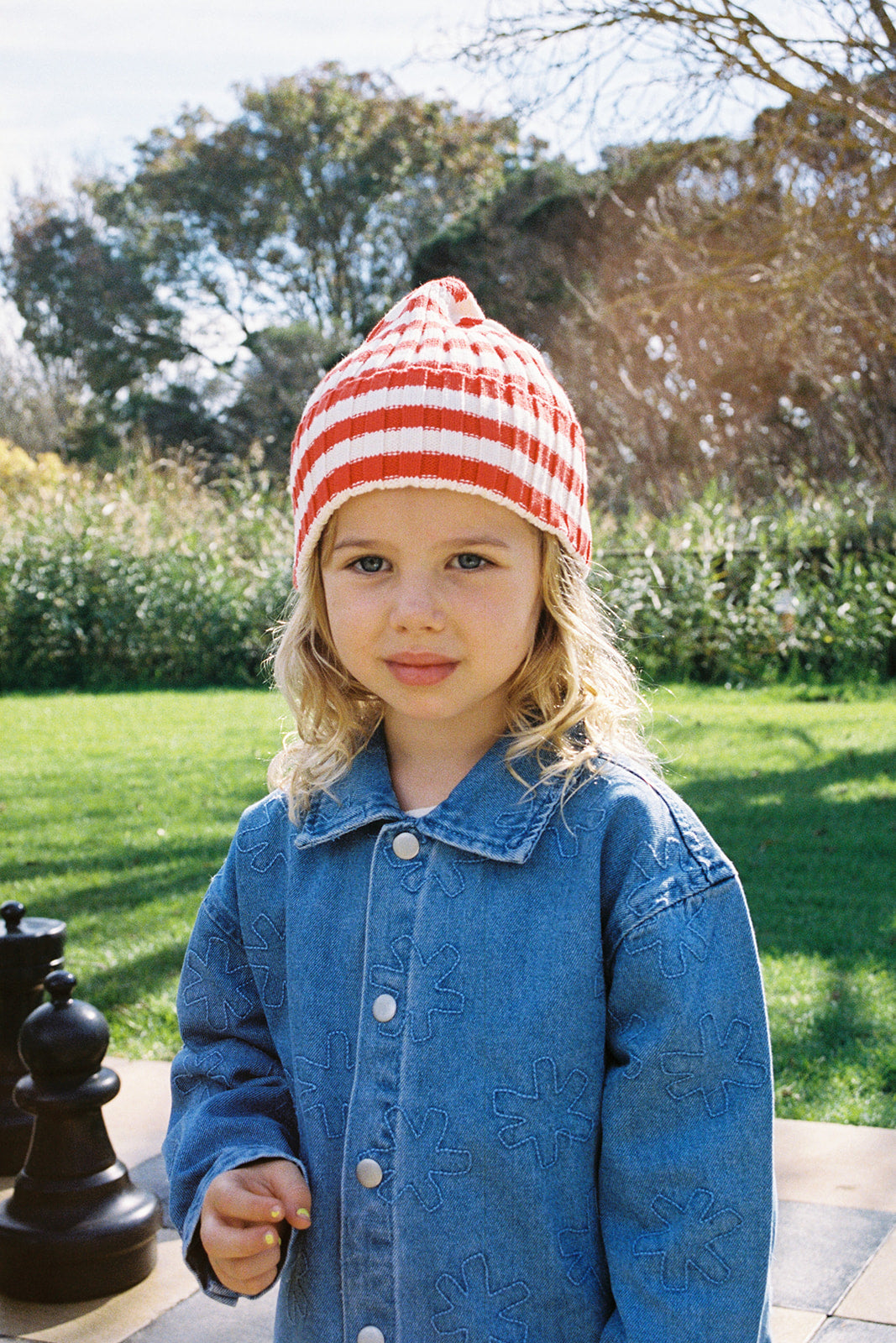 Organic Striped Pixie Knit Beanie / Sauce