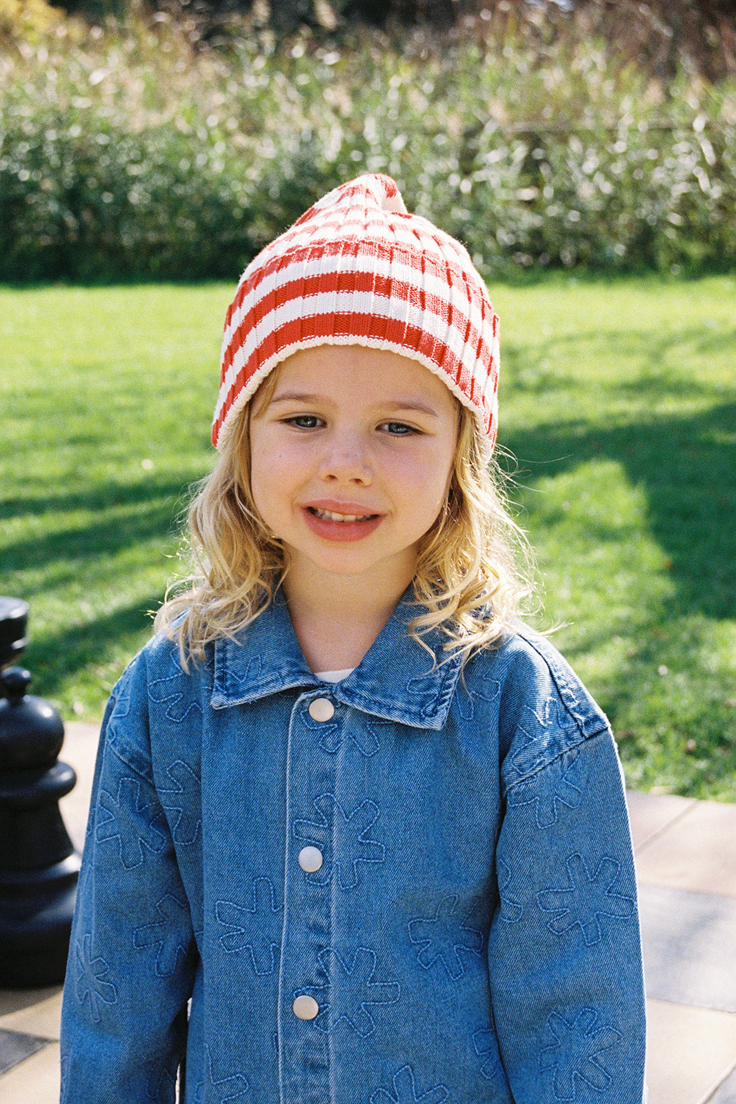 Organic Striped Pixie Knit Beanie / Sauce