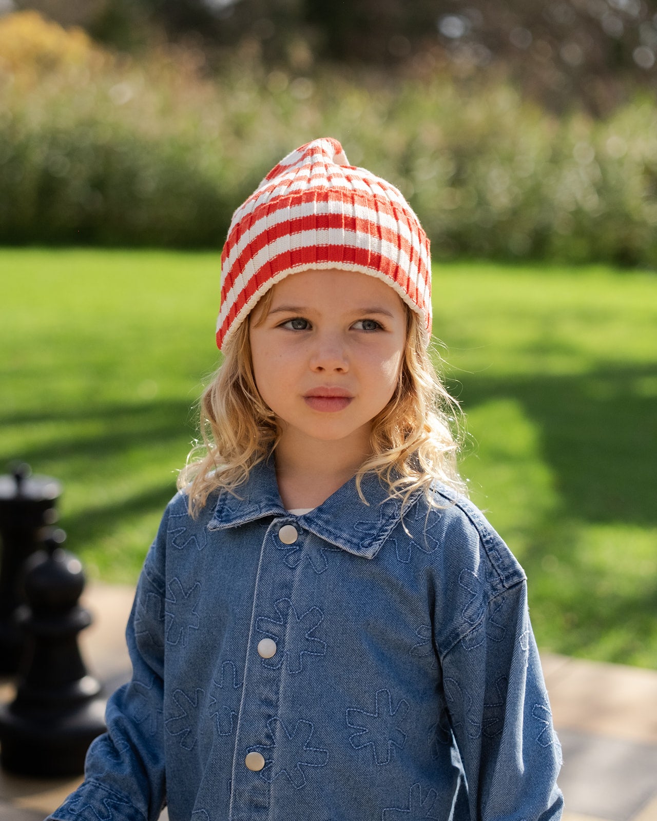 Organic Striped Pixie Knit Beanie / Sauce