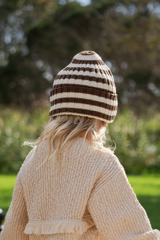 Organic Striped Pixie Knit Beanie / Espresso