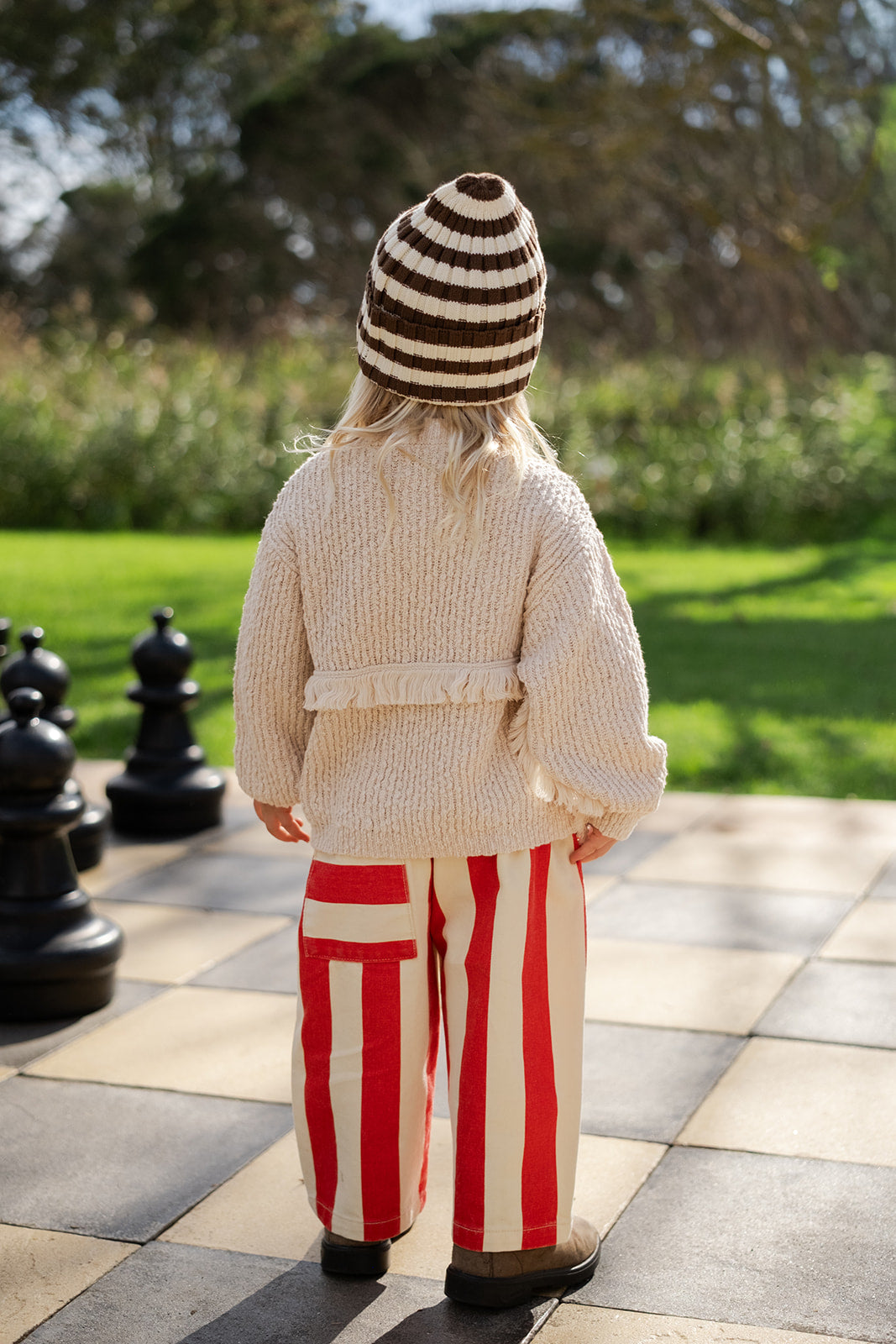 Organic Striped Pixie Knit Beanie / Espresso