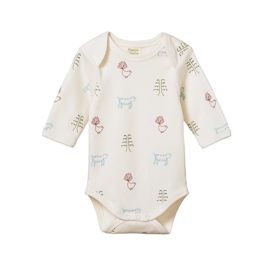 Cotton Long Sleeve Bodysuit / Nature Baby Print