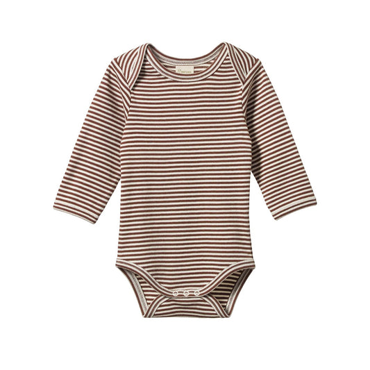 Cotton Long Sleeve Bodysuit / Pinecone Stripe