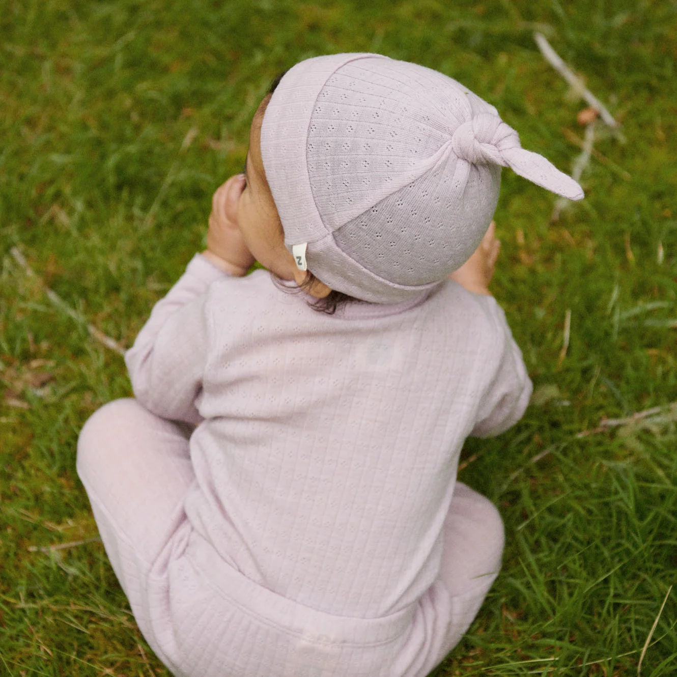 Merino Pointelle Knotted Beanie / Lilac