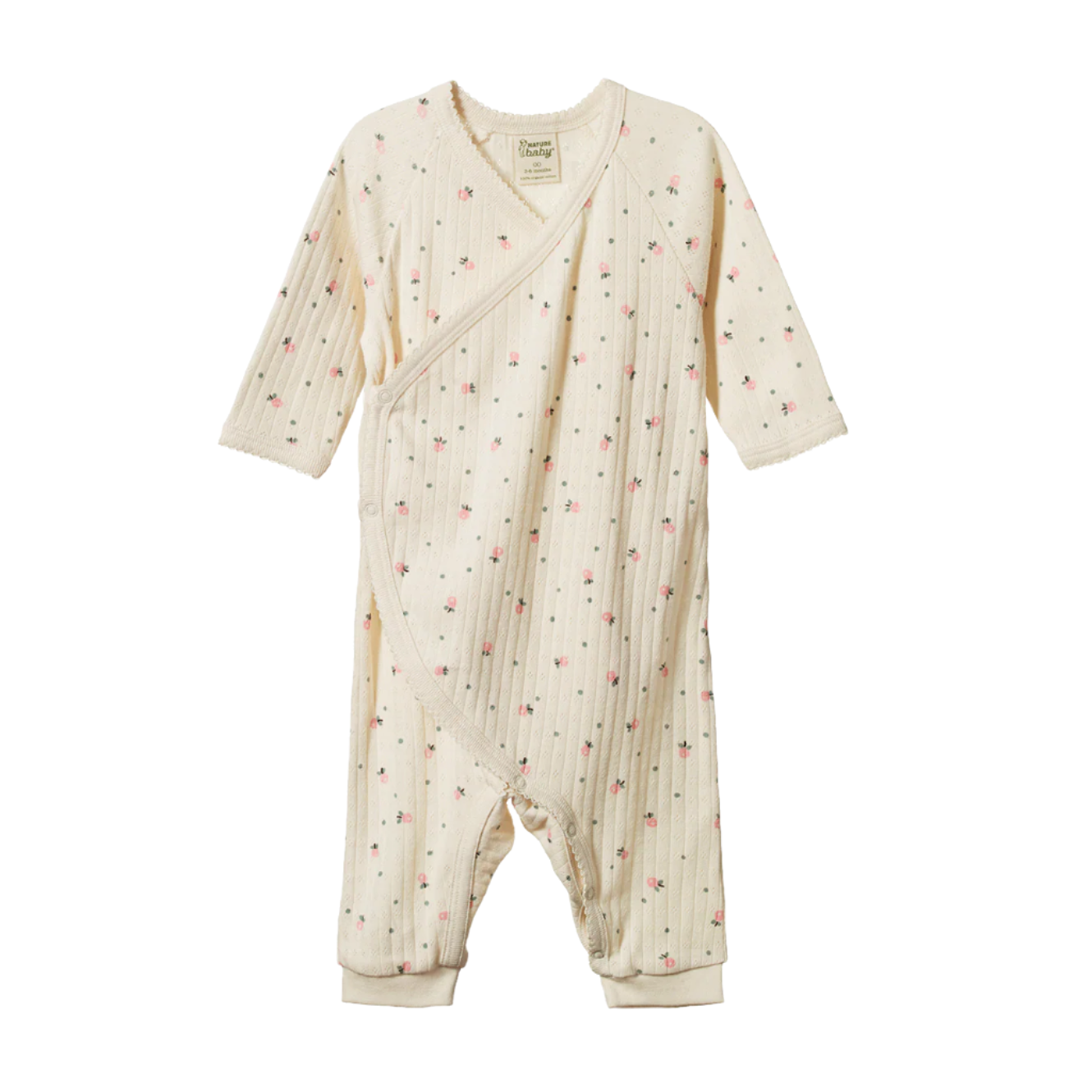 Baby romper with floral pattern on a white background