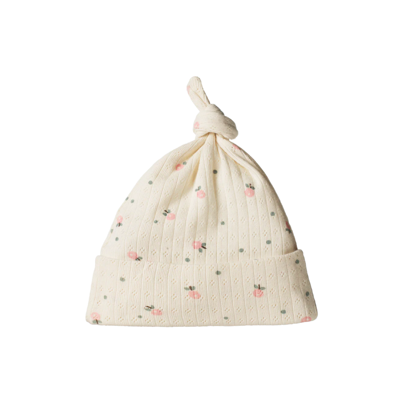 Baby hat with floral pattern on a white background