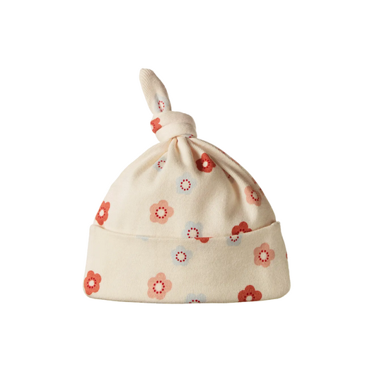 Cotton Knotted Beanie / Petite Flora Stamp