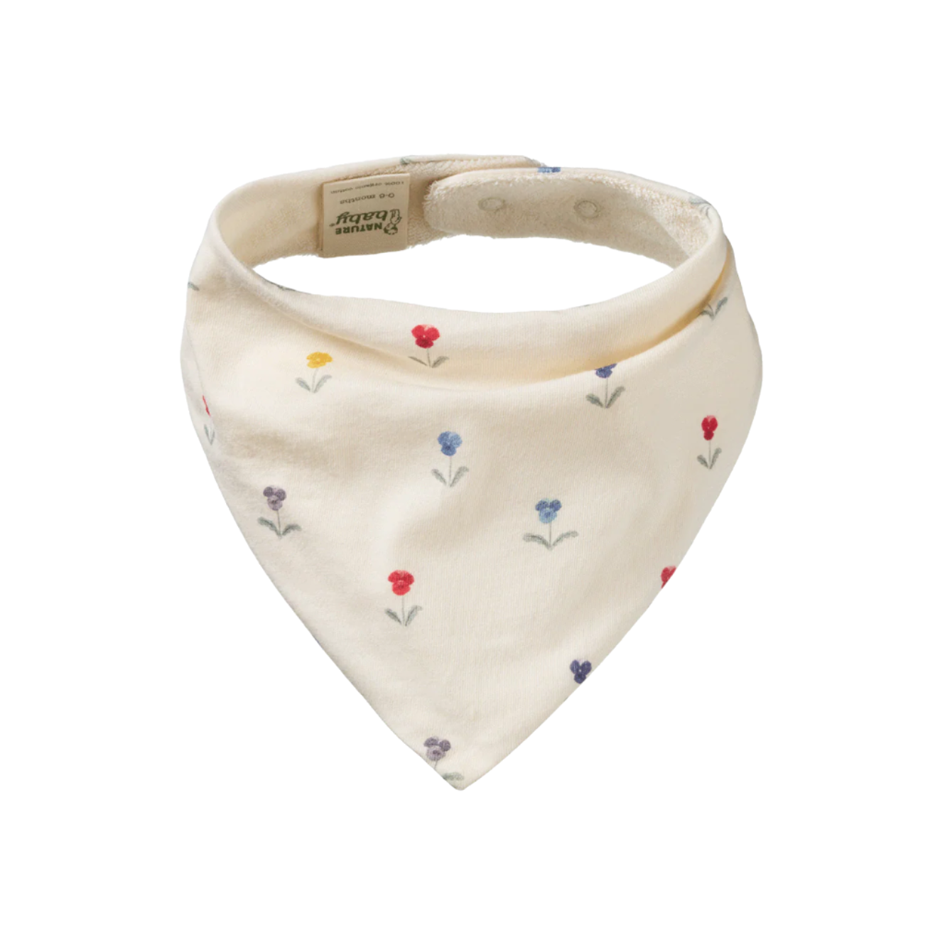 Baby bib with floral pattern on a white background