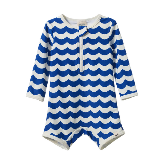 One Piece Bathing Trunks / Waves Blue Print