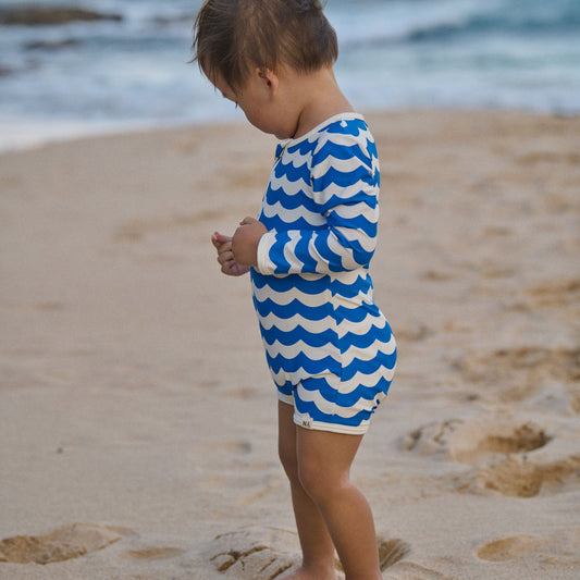 One Piece Bathing Trunks / Waves Blue Print