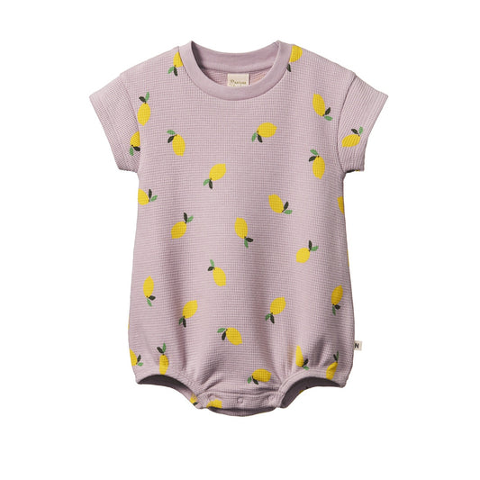 Juno Waffle Romper / Lilac Lemon Print