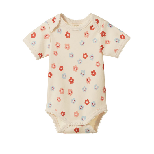 Cotton Short Sleeve Bodysuit / Petite Flora Stamp