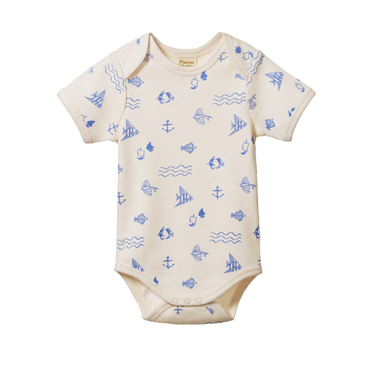 Cotton Short Sleeve Bodysuit / Atlantic Print