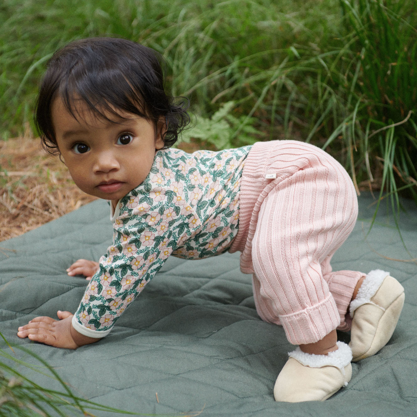 Cotton Long Sleeve Bodysuit / Garland Print