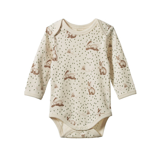 Cotton Long Sleeve Bodysuit / Rabbitty Print