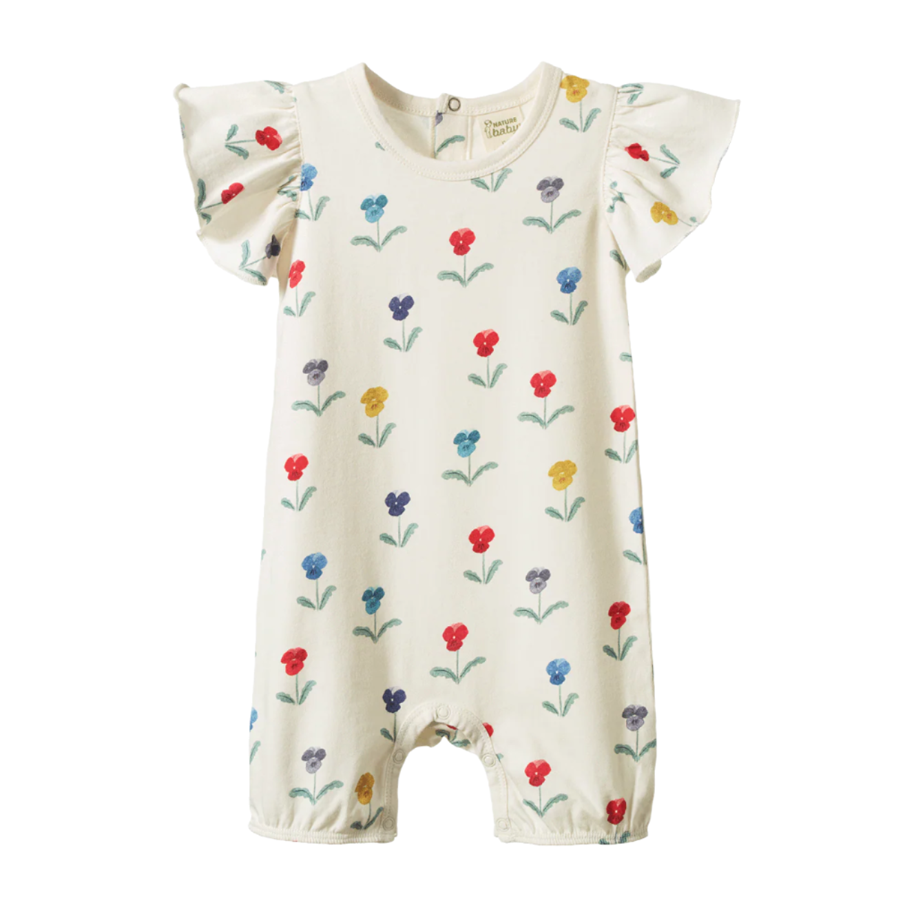 Baby romper with floral pattern on a white background
