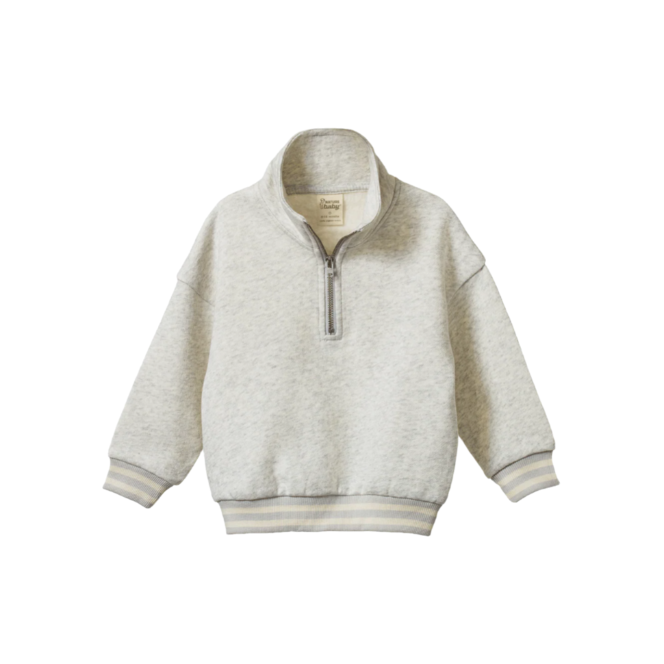 Light gray fleece pullover with a quarter zip on a white background