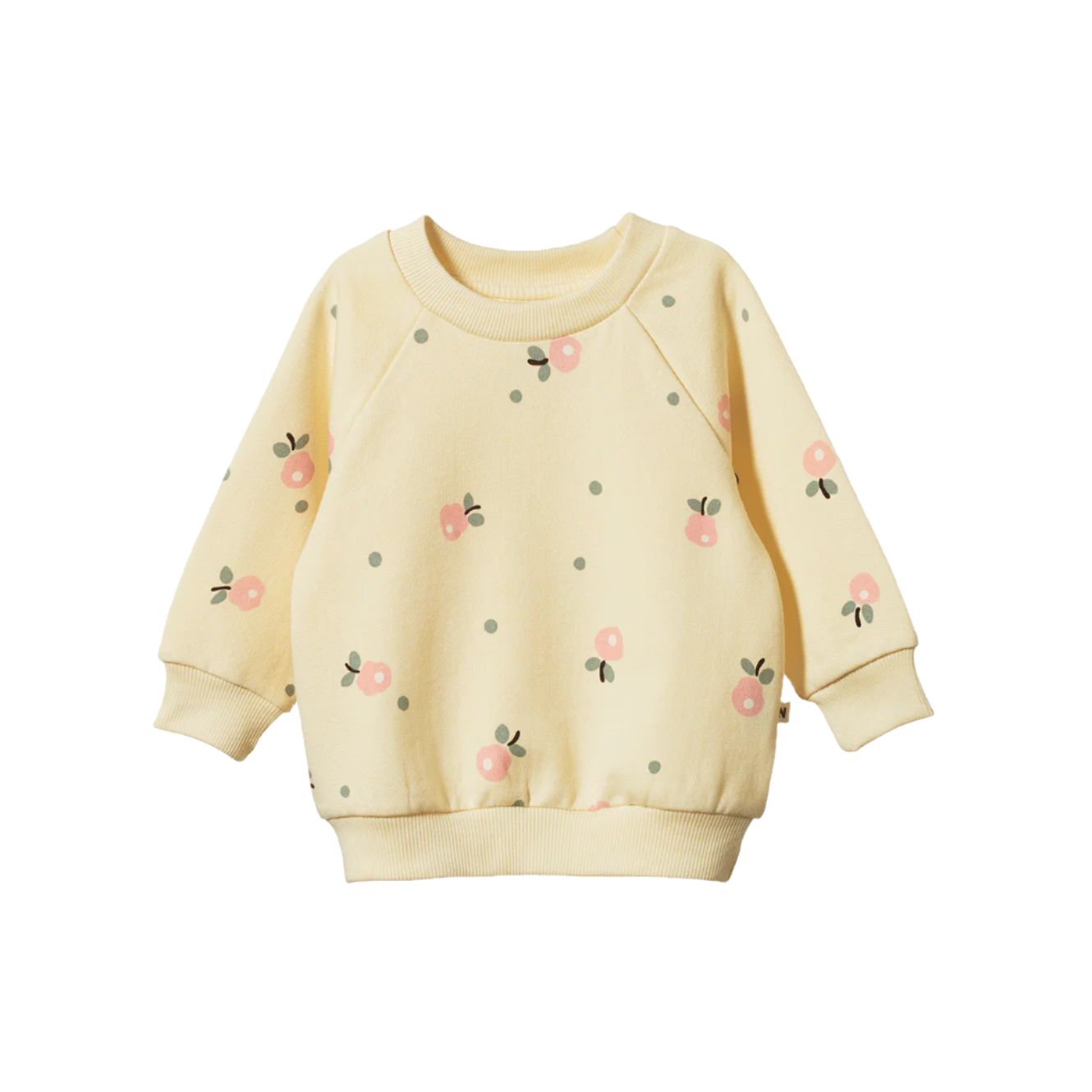 Yellow sweatshirt with floral patterns on a white background