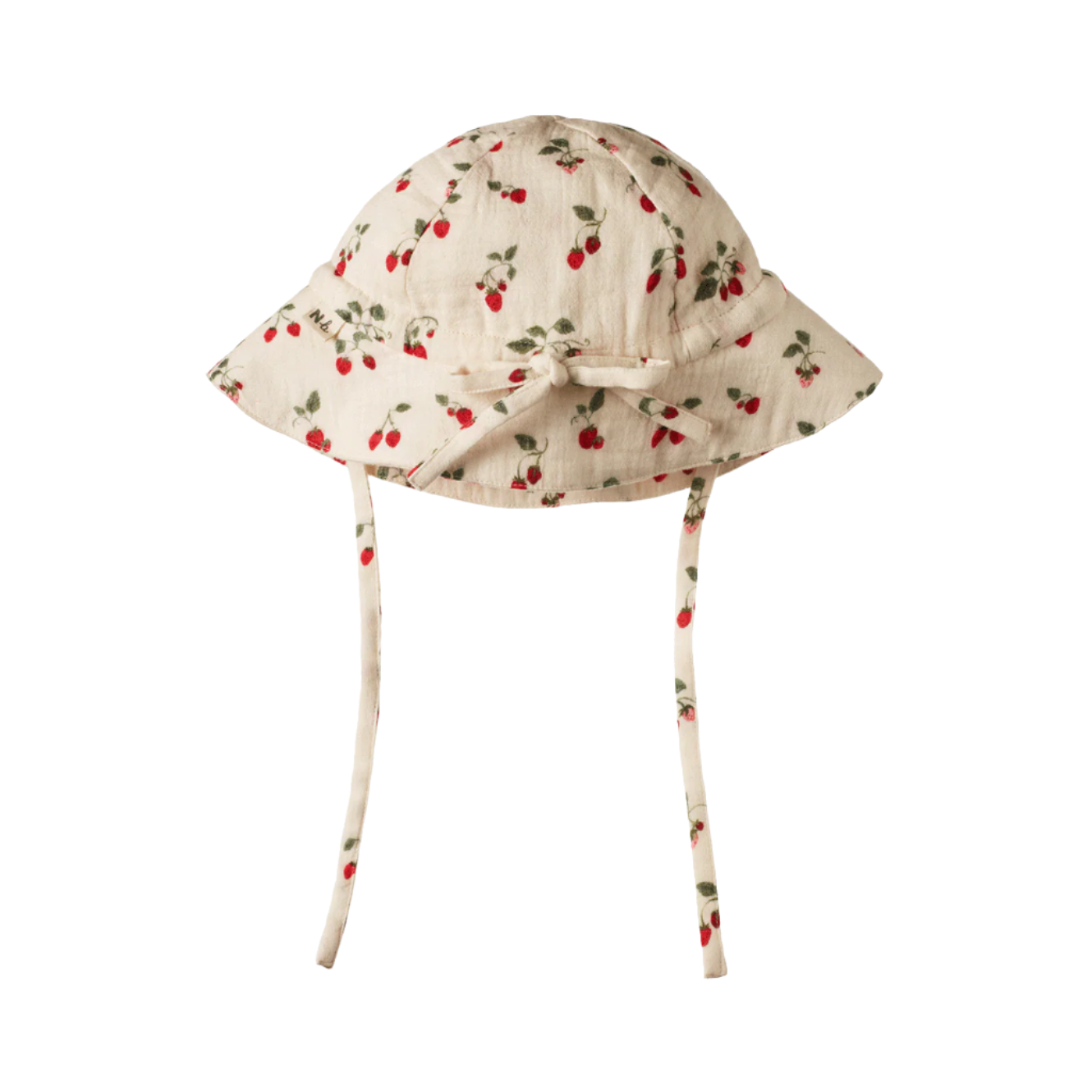 Floral patterned baby sun hat on a white background