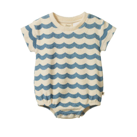 Juno Terry Romper / Waves Print