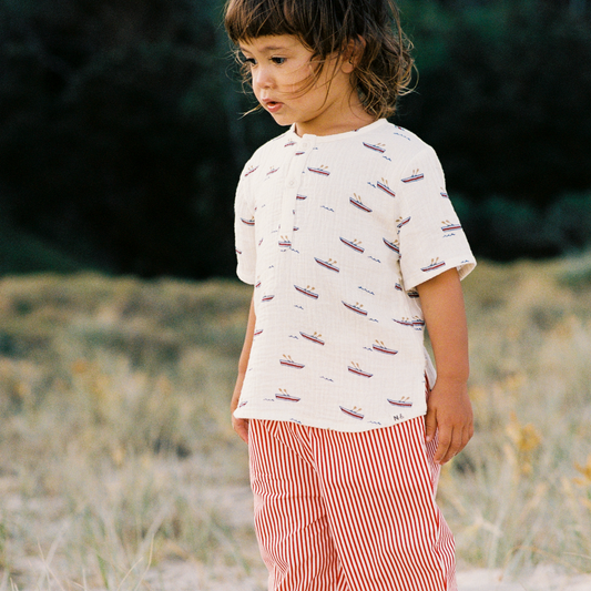 Short Sleeve Caravan Shirt / Row Boats Print