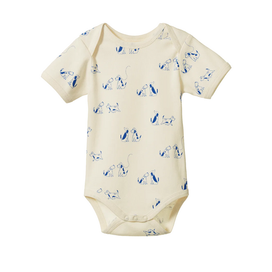 Cotton Short Sleeve Bodysuit / Dog Walk Print