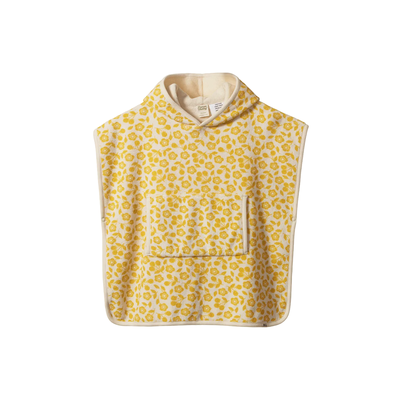 A hooded fleece blanket with a yellow leopard print pattern on a cream background, featuring a front pouch pocket and a soft cream lining.