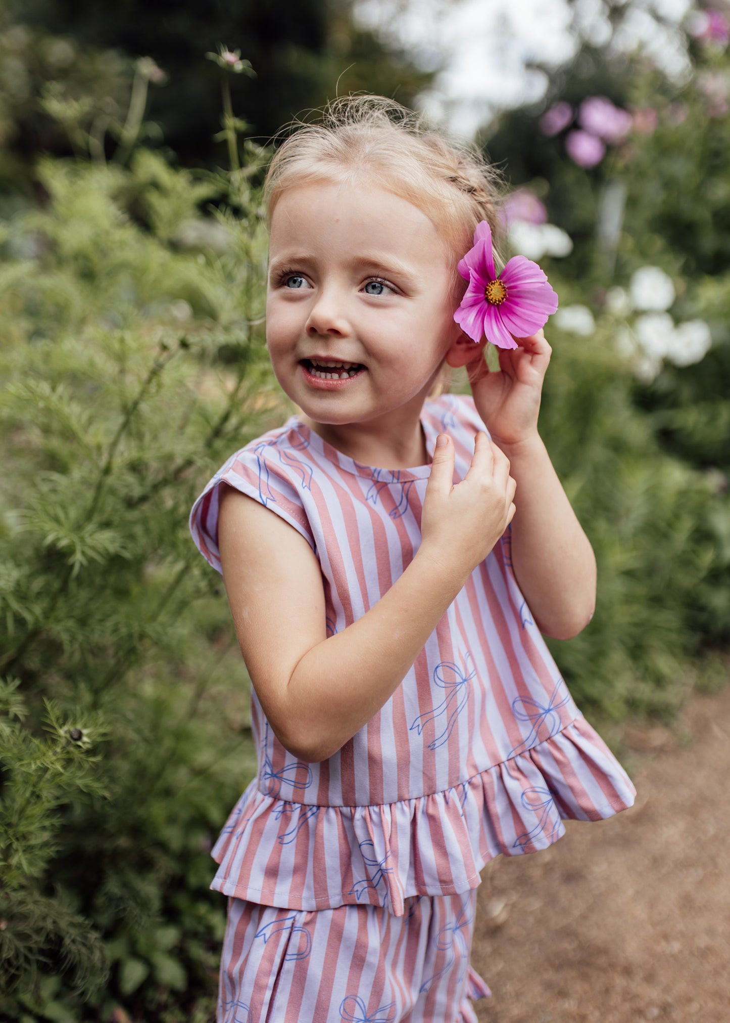 Blue Bows Boxy Frill Singlet