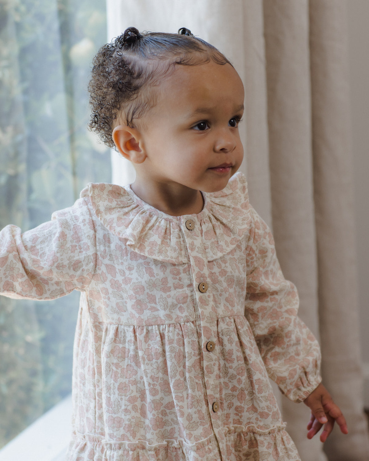 Pink Blossom Ruffle Collar Button Dress