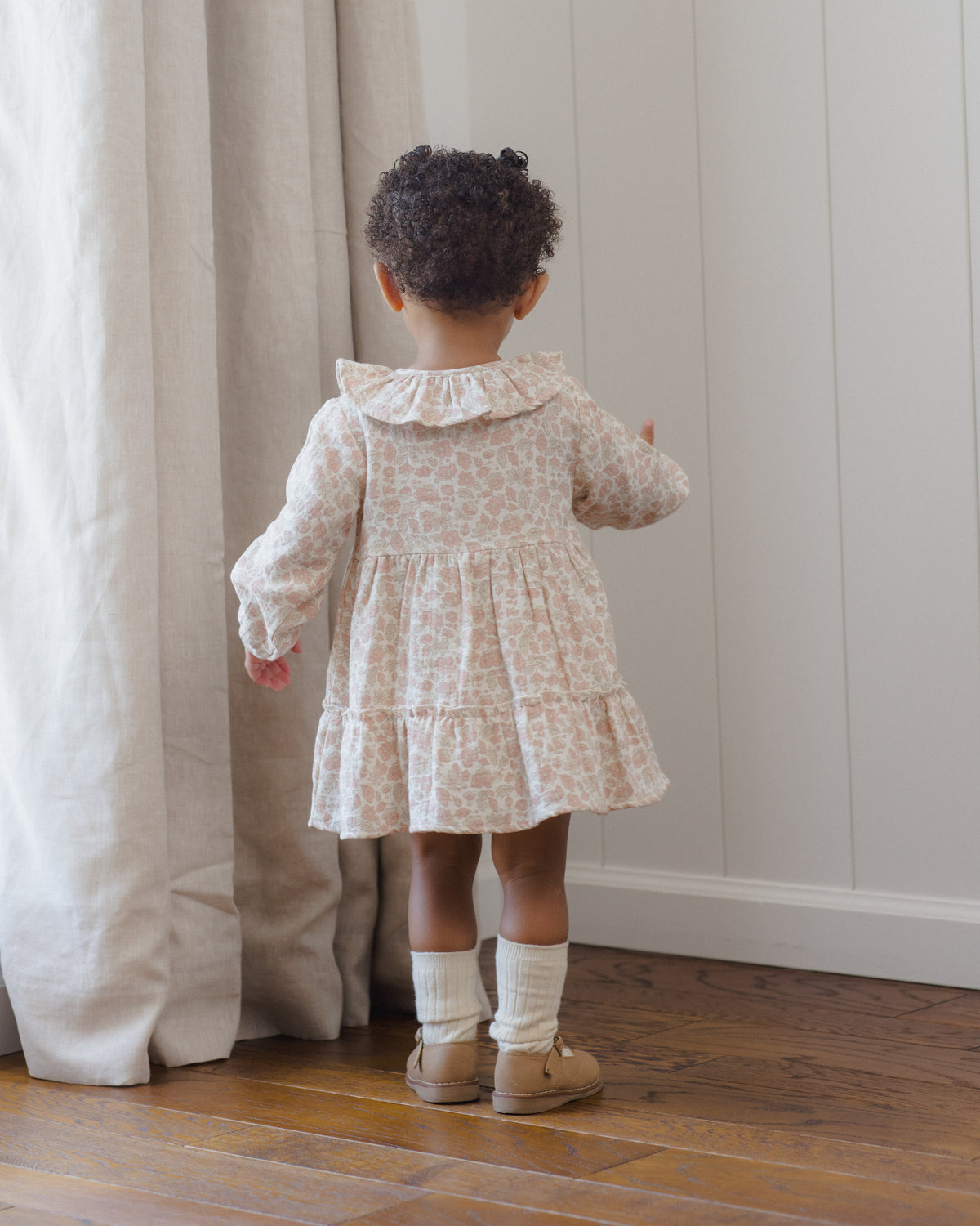 Pink Blossom Ruffle Collar Button Dress