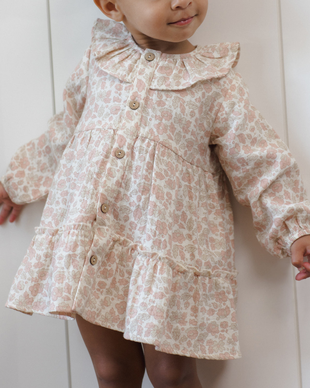 Pink Blossom Ruffle Collar Button Dress