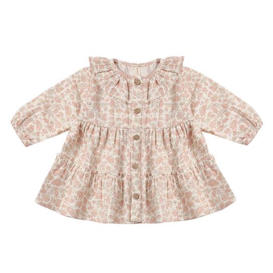 Pink Blossom Ruffle Collar Button Dress