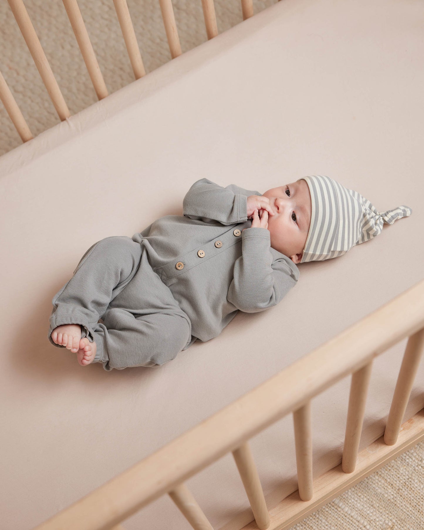 Knotted Baby Hat / Dusty Blue Stripe