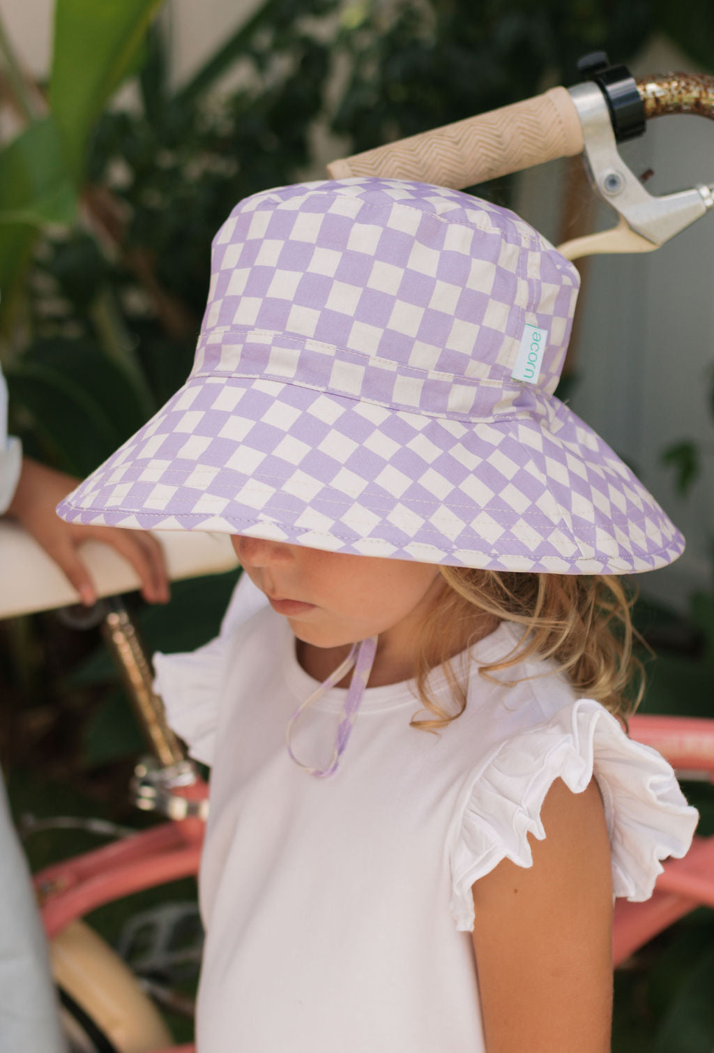 Lavender Checks Broad Brim Bucket Hat