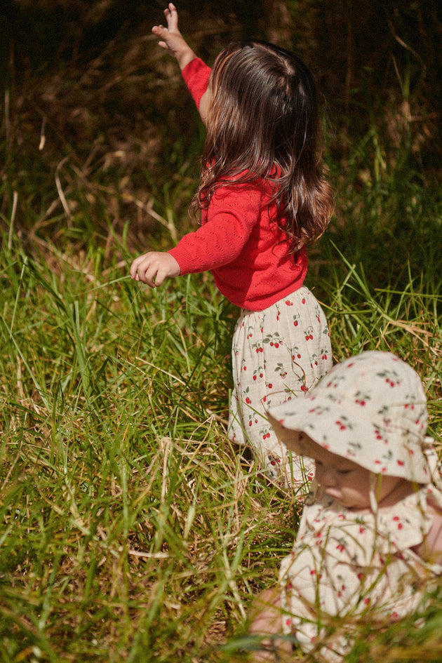 Piper Pointelle Cardigan / Raspberry Red