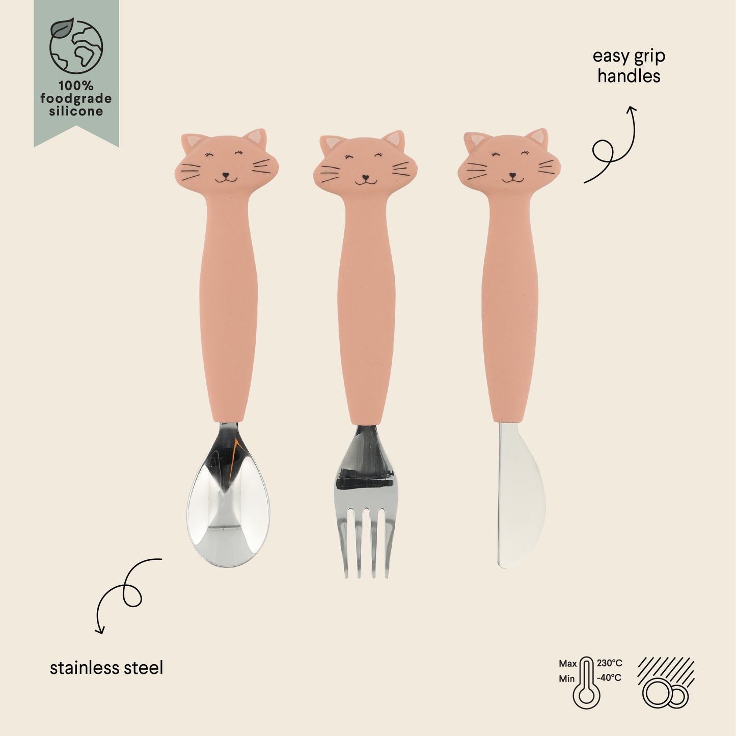 Cat Silicone Cutlery Set 3-Pack