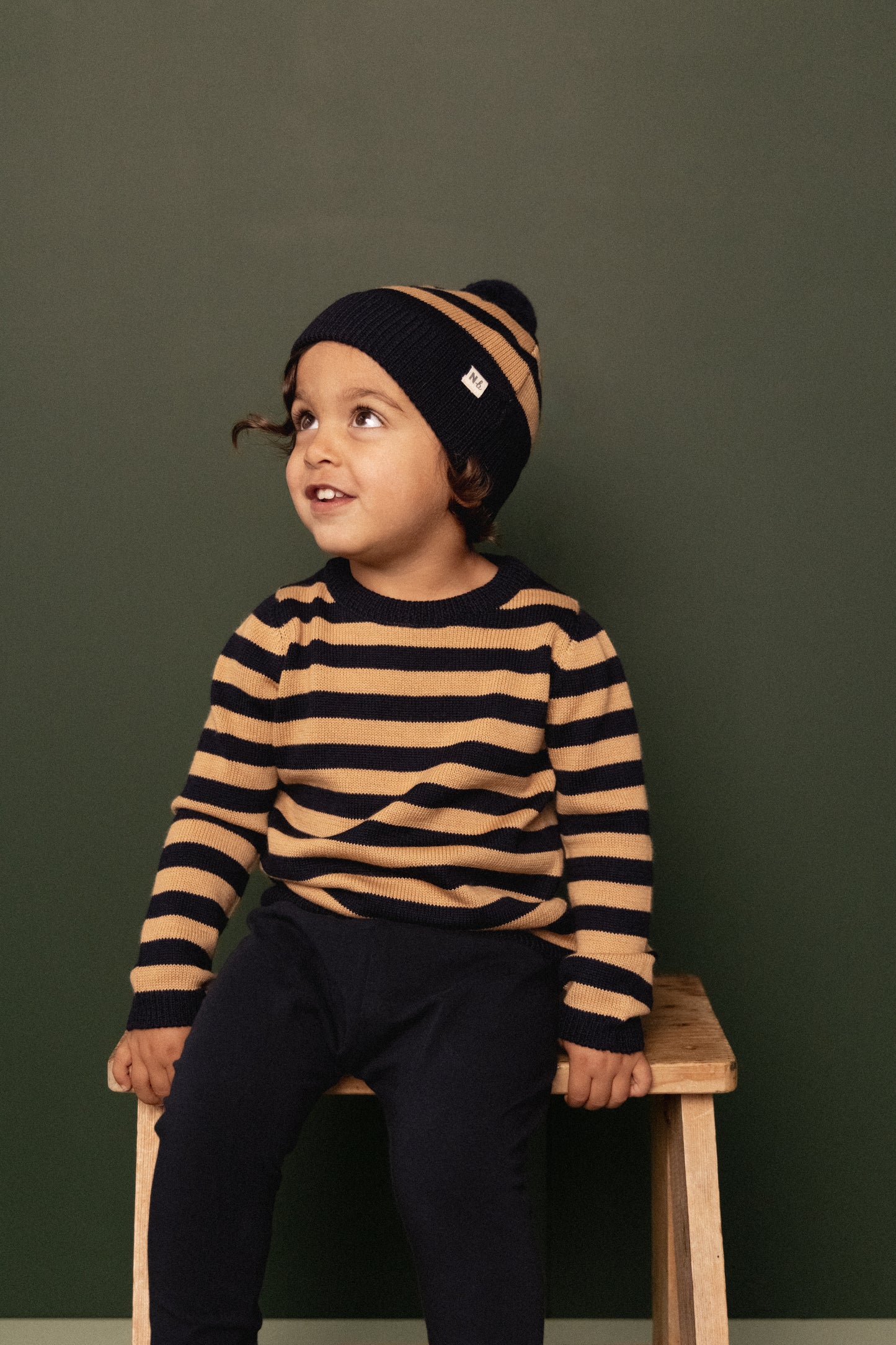 Merino Knit Pullover / Navy Caramel