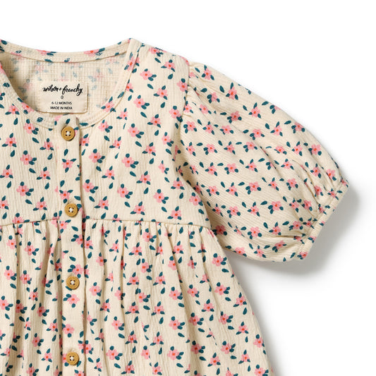 Little Blossom Organic Crinkle Button Dress