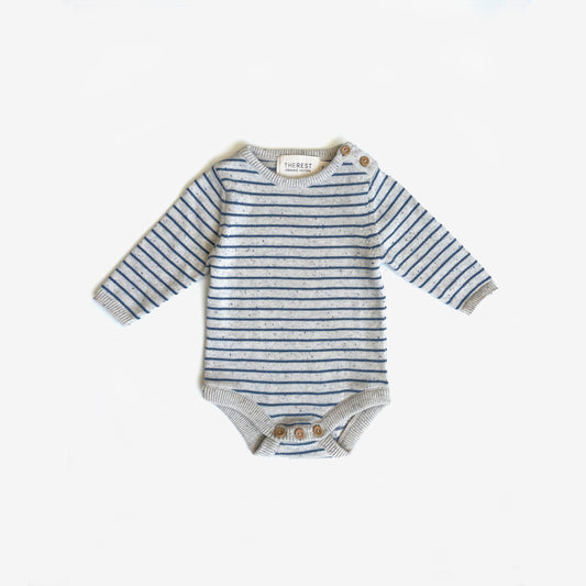 Organic Cotton Knit Bodysuit / Navy Stripe