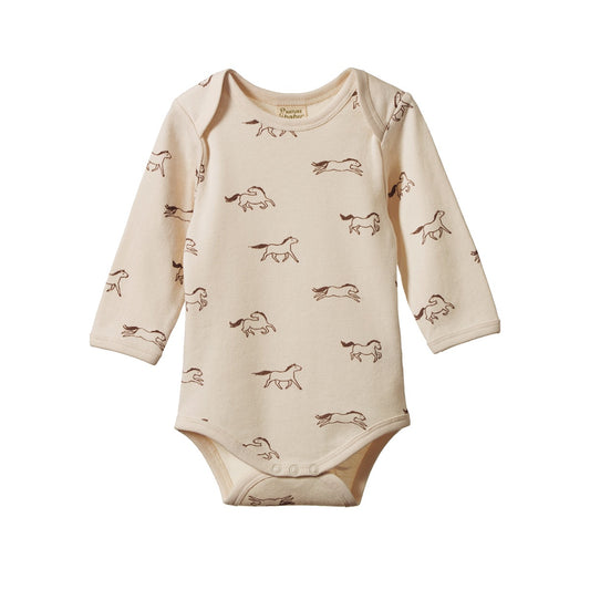 Cotton Long Sleeve Bodysuit / Gallop Print