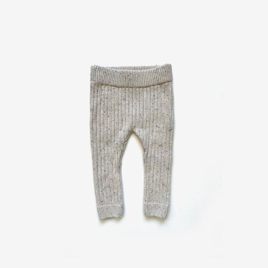 Organic Cotton Thick Knit Leggings / Oat Navy Fleck