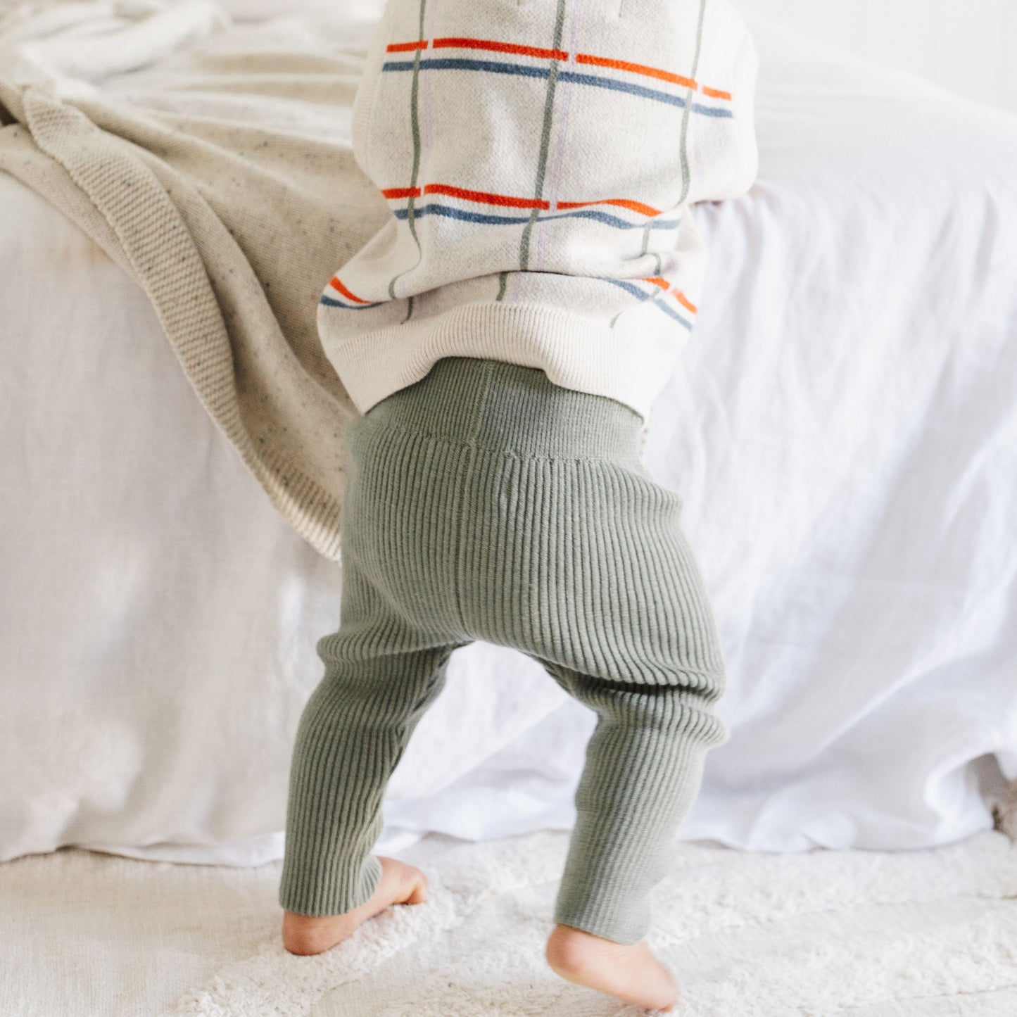 Organic Cotton Rib Knit Leggings / Sage