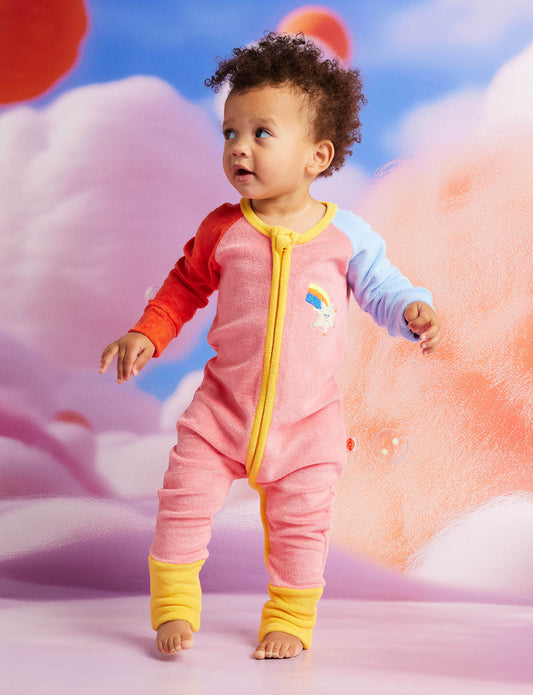 Stars Pink Terry Long Sleeve Romper