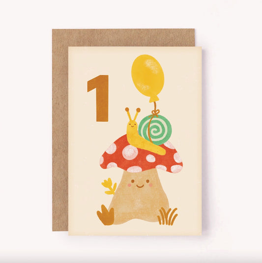 1st Birthday Mushroom Snail Card