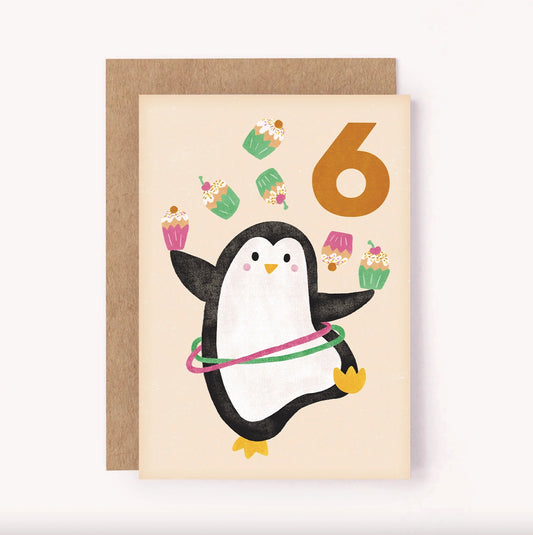 6th Birthday Penguin Card
