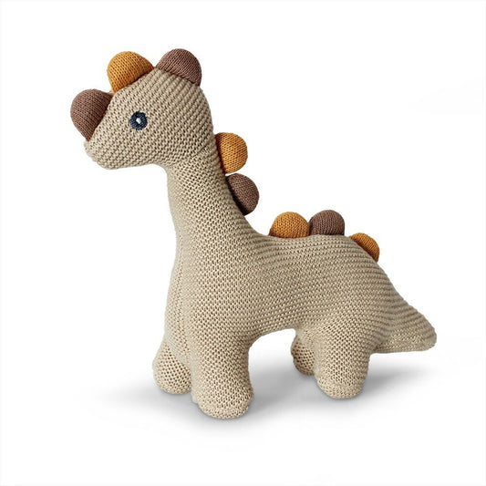Dino Cotton Knitted Rattle / Linen