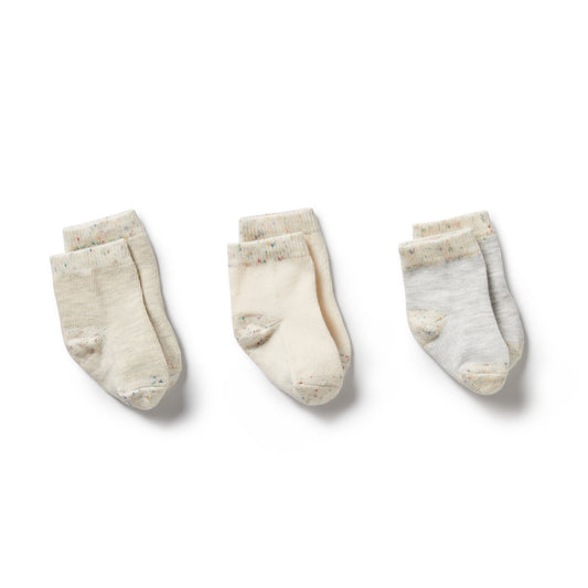 Organic 3 Pack Baby Socks / Cream, Oatmeal, Grey