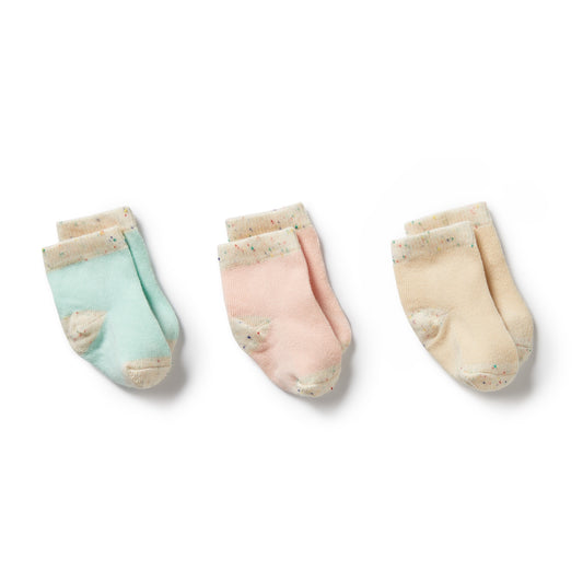 Organic 3 Pack Baby Socks / Mint, Cream , Pink